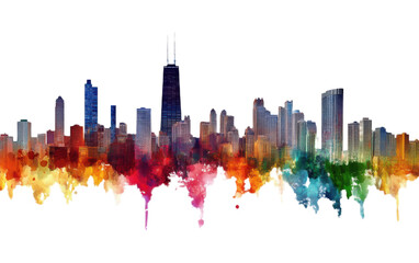 Chicago skyline isolated on white background, png