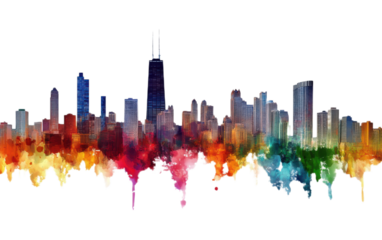 Chicago skyline isolated on white background, png
