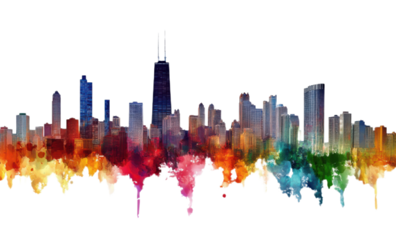 Chicago skyline isolated on white background, png