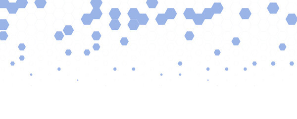 Blue white Hexagon honeycomb pattern fading geometric shape texture. Abstract futuristic background for technology, science, data UI design, skin care medical product, web banner. Vector backdrop