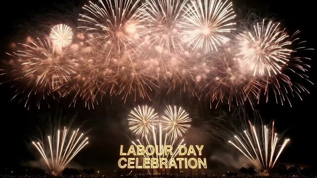Dazzling fireworks illuminate the night sky during a Labour Day celebration, commemorating workers' rights and achievements