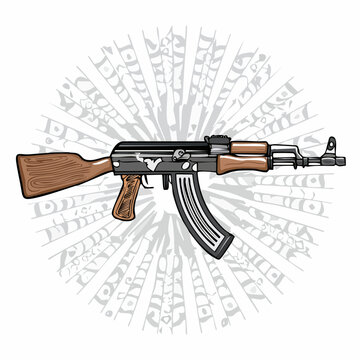 Ak 47 Vector Images. Black and white Ak47 Machine Gun Vector image on white background.
