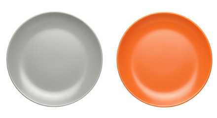 Two round plates in gray and orange.