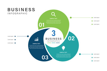 3 Steps of Colorful Venn Style Infographic for Business or Marketing