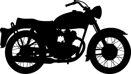 Simple black silhouette of a classic motorcycle, flat and centered, no background, graphic icon style.