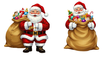 Fototapeta premium Two Santas with Gift Sacks for Christmas.