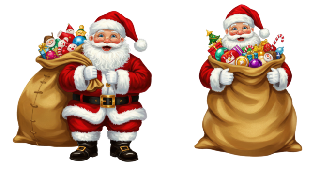 Two Santas with Gift Sacks for Christmas.