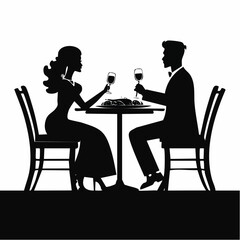 Couple Dinner Silhouette Vector. Silhouette Couple Restaurant Stock Illustrations