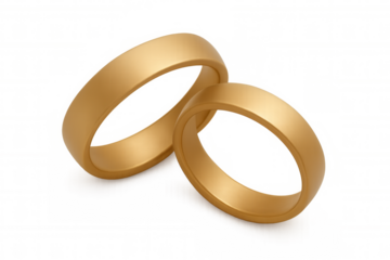 Golden wedding rings entwining, representing marital bond and lifelong partnership against transparent backdrop