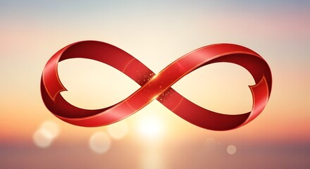 Red Ribbon Shaped as Infinity Sign for Hope (Creative red ribbon design shaped like an infinity sign symbolizing eternal hope.)