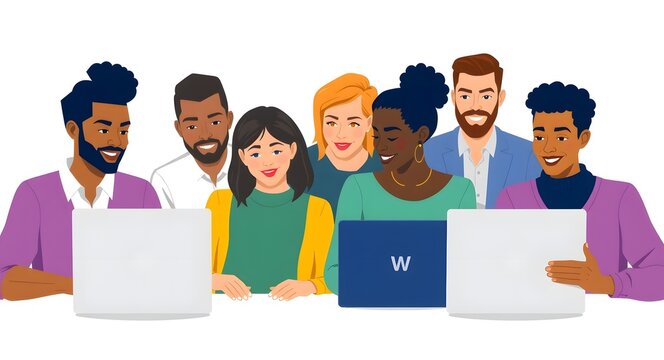 Minimal Flat Vector Illustration of Teamwork and Office Collaboration