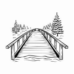 Small wooden bridge over creek Image vector isolated on white background.