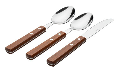 Naklejka premium Wooden handled stainless steel spoon and knife set.