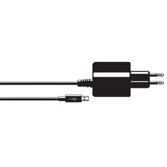 black and white silhouette of a mobile phone charger vector on a white background
