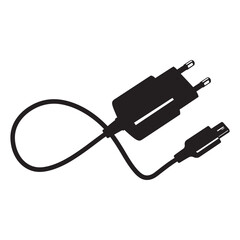 black and white silhouette of a mobile phone charger vector on a white background