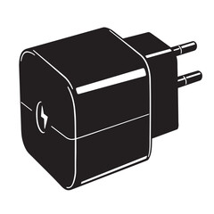 black and white silhouette of a mobile phone charger vector on a white background