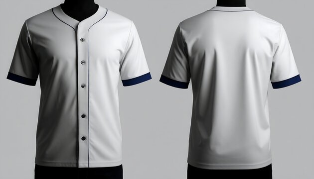 A clean and minimal mockup of a blank white baseball jersey shown from the front and back, perfect for showcasing sports team apparel designs