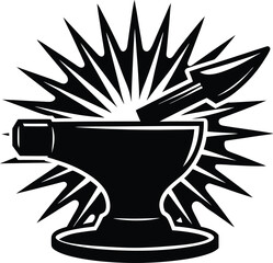 Dynamic silhouette of a hammer striking an anvil with industrial flair