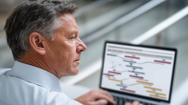 Man preparing online education sales strategy with computer in modern workspace