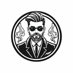 Stylish Smoker man logo design vector isolated on white background.