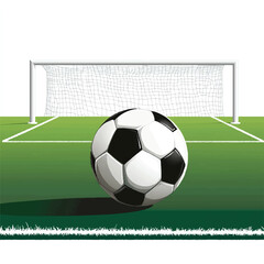 A Detailed Illustration of a Soccer Ball and Goal on Green Field
