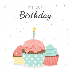 Birthday Cupcake Vector Illustration with Candle
