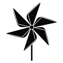 Simple black silhouette of a pinwheel spinning on a white background