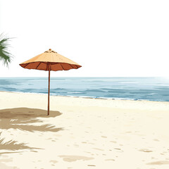 Beach Umbrella and Ocean View Serene Sandy Shore Scene