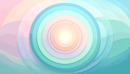 Obraz premium Calm abstract background with luminous pastel circle ripple. Serene digital illustration of colorful modern concentric design for wallpaper