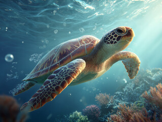 Obraz premium Underwater Sea Turtle Swimming