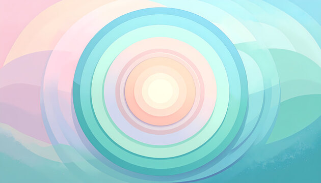Calm abstract background with luminous pastel circle ripple. Serene digital illustration of colorful modern concentric design for wallpaper