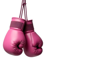 Pink boxing gloves on white background, breast cancer awareness and sport