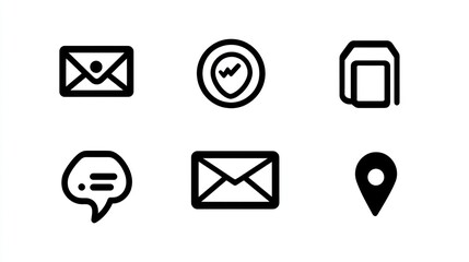 Simple black line icons representing communication and location
