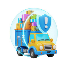 Naklejka premium Secure delivery truck with cargo and protective shield icon represents safe shipping services transparent background