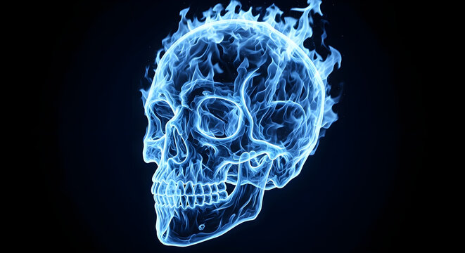 Fiery Blue Skull A Mystical Digital Art