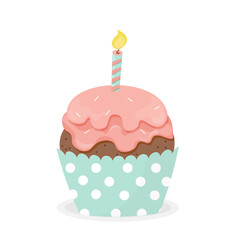 Birthday cupcake with candle isolated on white background