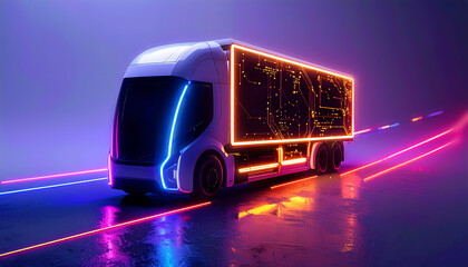 Futuristic Neon Lit Truck with Circuitry Design
