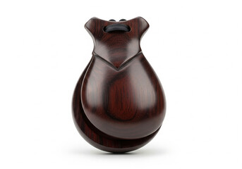 Beautifully crafted dark wood castanets, a classic percussion instrument used in Spanish flamenco dance, shown on a white studio background