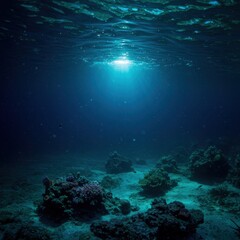 Obraz premium Underwater Scene with Sunlight and Coral Reef