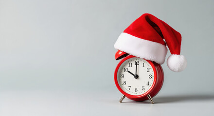 Red alarm clock in santa hat signaling christmas countdown