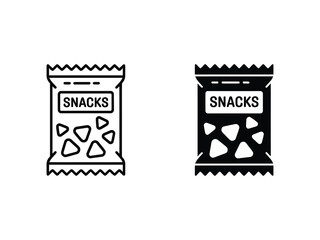 Two stylized icons of snack packages with the word snacks and triangular shapes