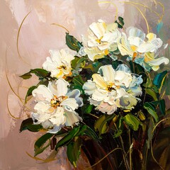 Floral still life, vibrant whites and greens