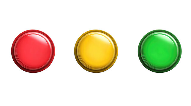 A horizontal row of UI status dots in red, yellow, and green, subtle glossy finish, isolated on transparent background.
