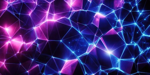 Fototapeta premium Geometric Network of Interconnected Triangles and Lines in Blue and Purple Light abstract