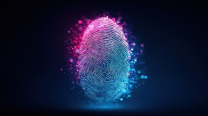 Glowing fingerprint, symbolizing digital security and identity verification in a modern design.