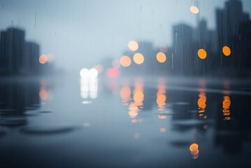 Dark Abstract Water Reflection with Orange Lights and Rain