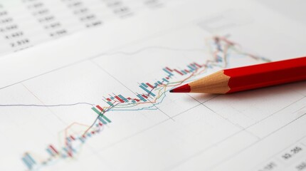 Financial graph analyzing market stock data with a pen and paper.