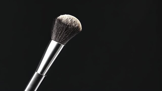 Close-up of a Makeup Brush Against a Black Background