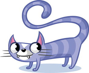 Goofy Purple Striped Blue Cat kitten watching Illustration transparent editable vector for t-shirt mug wall stickers wallpaper sticker design multipurpose use in high definition format
