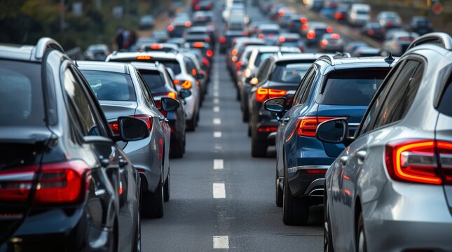 Heavy nighttime traffic on a busy urban highway creates a rush of blurred motion as cars and taxis travel through the city.